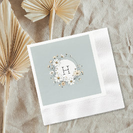 Sage Grönt Monogram Boho Flowers Personlig Pappersservett