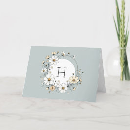 Sage Grönt Monogram Boho Flowers Personlig Tack Kort