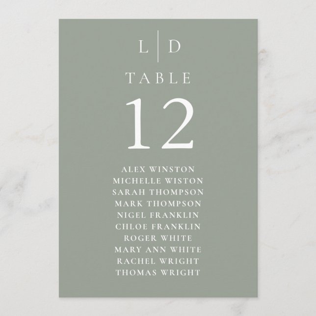 Sage Grönt Monogram Bordsnummer Sittdiagram (Framsida)