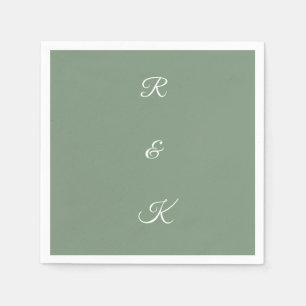 Sage Grönt Monogram Brev White Elegant bröllop Pappersservett