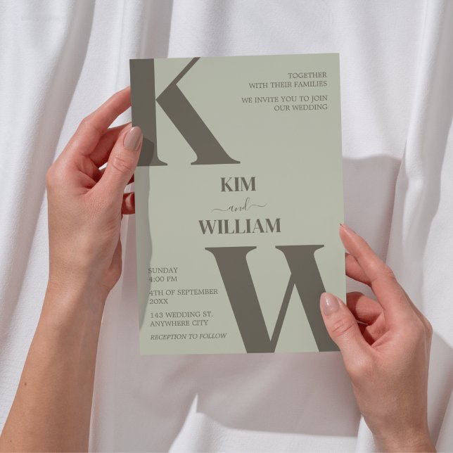 Sage Grönt Monogram Bröllop Inbjudningar (Sage Green Monogram Wedding Invitation)