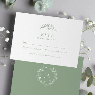 Sage Grönt Monogram Bröllop OSA Kort