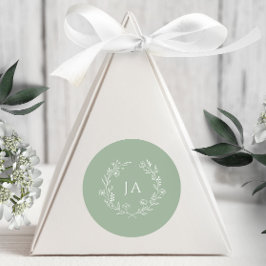 Sage Grönt Monogram Bröllop Runt Klistermärke