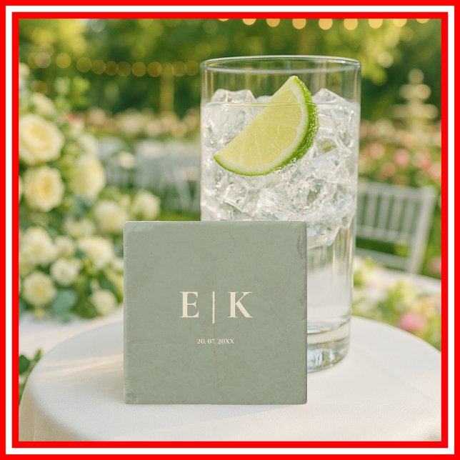 Sage Grönt Monogram Bröllop Stenunderlägg (Skapare uppladdad)