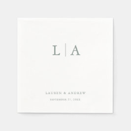 Sage Grönt Monogram Elegant Enkel Bröllop Pappersservett