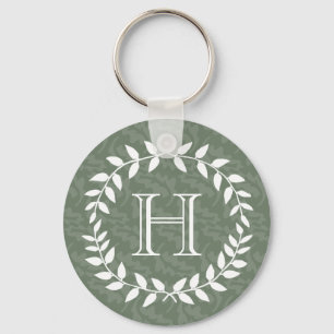 Sage Grönt Monogram Elegant Modern utandningsluft Nyckelring