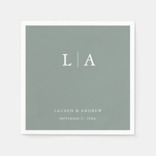 Sage Grönt Monogram Elegant Simple Bröllop Napkins Pappersservett