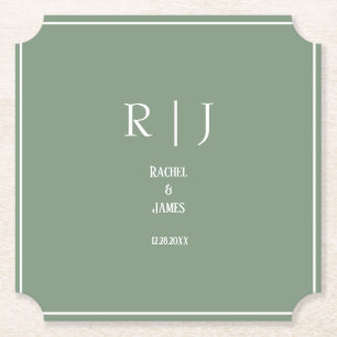 Sage Grönt Monogram Enkel Elegant Modern Bröllop Underlägg Papper