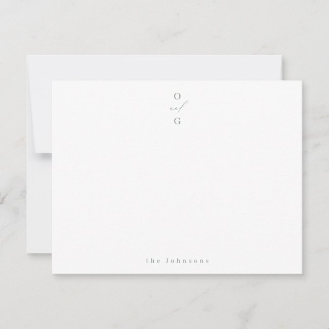 Sage Grönt monogram enkel personlig Stationery Anteckningskort (Framsida)