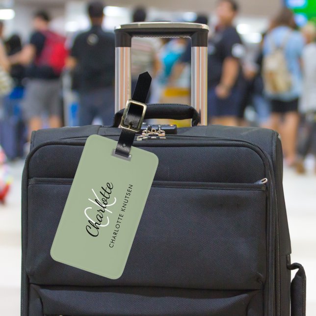 Sage grönt monogram initialer bagagebricka (Skapare uppladdad)
