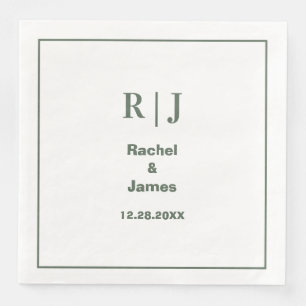 Sage Grönt Monogram Minimal Elegant Modern Bröllop Pappersservett