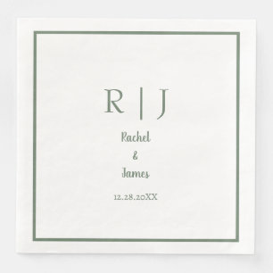 Sage Grönt Monogram Namn minimal Elegant bröllop Pappersservett