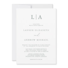 Sage Grönt Monogram Simple Minimalist Bröllop Invi