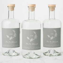 Sage Grönt Monogram utandningsklass Bröllop Gin Spritflaskor Etikett