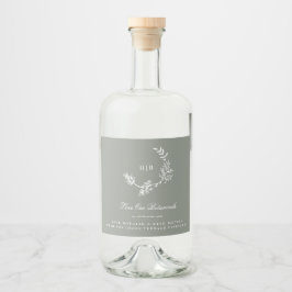Sage Grönt Monogram utandningsklass Bröllop Gin Spritflaskor Etikett