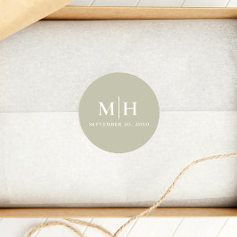 Sage Grönt Monogram Wedding Favor-Anpassningsbar Runt Klistermärke