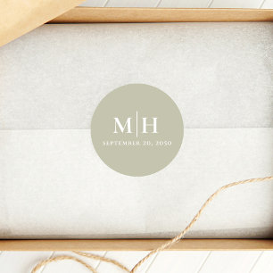 Sage Grönt Monogram Wedding Favor-Anpassningsbar Runt Klistermärke