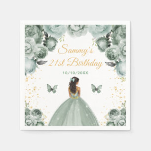 Sage Grönt Mörk Skin Princess Födelsedagsfest Pappersservett