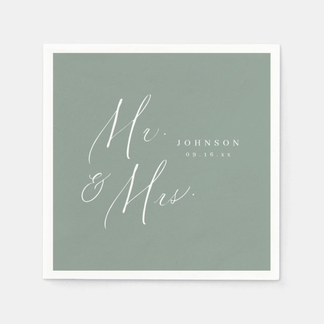 Sage Grönt Mr. och Mrs. Pappersservett (Framsidan)