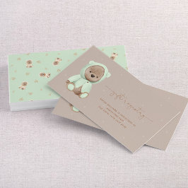 Sage Grönt Nalle Baby Shower Gift-register Visitkort