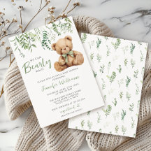 Sage Grönt Nalle Bow Greenery Pojke Shower