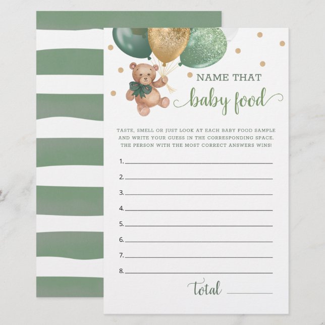 Sage Grönt Namn att Baby Food Game Nalle (Fram/baksida)