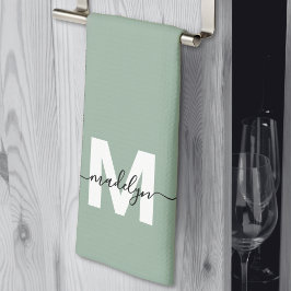 Sage Grönt Namn Monogram Kökshandduk