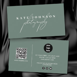 Sage Grönt Namnteckning skript QR-kod Social Media Visitkort