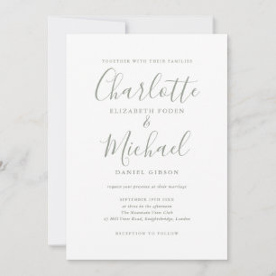 Sage Grönt Namnteckning skriptbröllopsinbjudan Inbjudningar