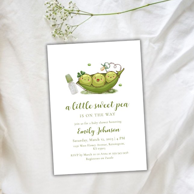 Sage Grönt Nappar Söta ärter i Pod Babyskor Inbjudningar (Sage Green Pacifier Sweet Pea In Pod Baby Shower Invitation)