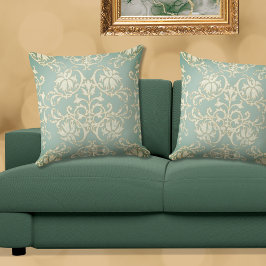 Sage Grönt Natural Guld Damask Pillow Kudde