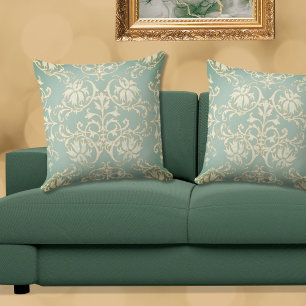 Sage Grönt Natural Guld Damask Pillow Kudde