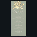 Sage Grönt Neutralt Blommigt Bröllop Meny<br><div class="desc">Öka din mottagning med den här snyggt designade bröllop-menyn, där rustisk charm möter modern sofistikering. Med grönten "mjukt elfenben" och "sage" visas en delikat vattenfärgad bukett av guldblommor, vilket ger en boho, naturinspirerad känsla till matborrningen. Den är en perfekt som passar för höstens firande och som har elegantens kalligrafi. Den...</div>