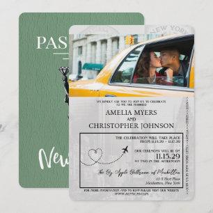 Sage Grönt New York City Passport Bröllop Inbjudningar