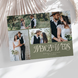 Sage Grönt Newlyweds Multi Photo Bröllop Meddelande