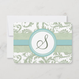 Sage Grönt och Aqua Damask Wedding OSA Kort
