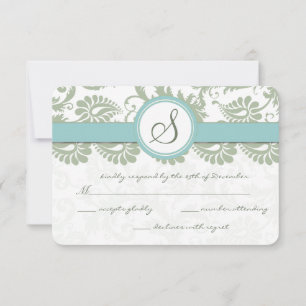 Sage Grönt och Aqua Damask Wedding OSA Kort