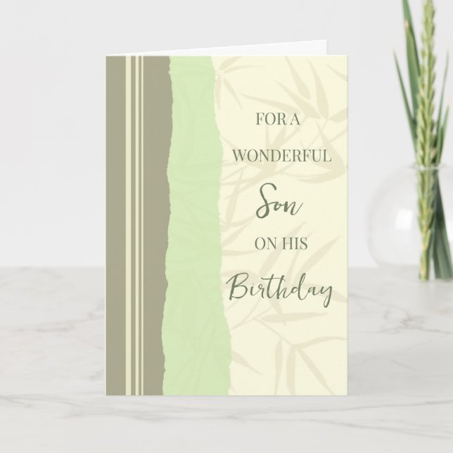Sage Grönt och Beige Son Birthday Kort (Framsida)