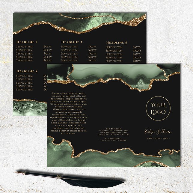 Sage grönt och guld agate brochure (Skapare uppladdad)