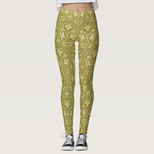 Sage Grönt och Guld Art nouveau Mönster Leggings