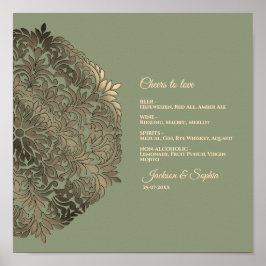 Sage Grönt och Guld Elegant Luxury Menu Sign Poster
