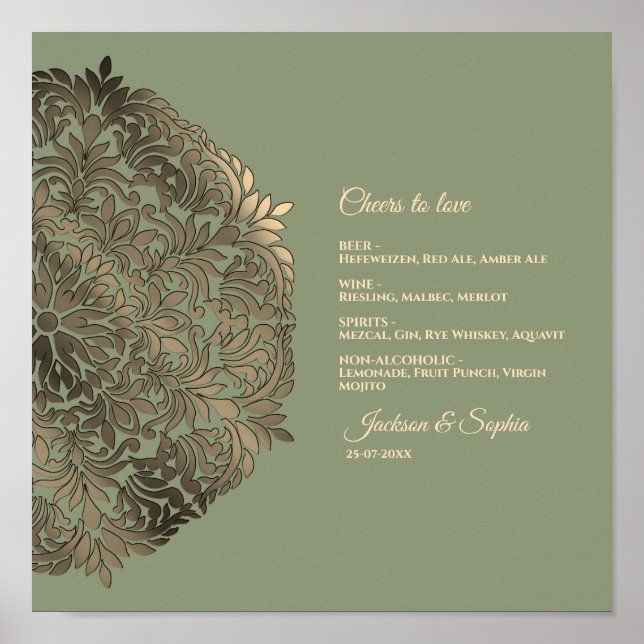 Sage Grönt och Guld Elegant Luxury Menu Sign Poster (Framsidan)