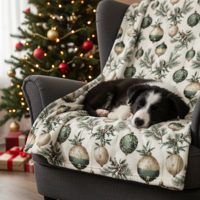 Sage Grönt och Guld julprydnad Fleecefilt (Skapare uppladdad)