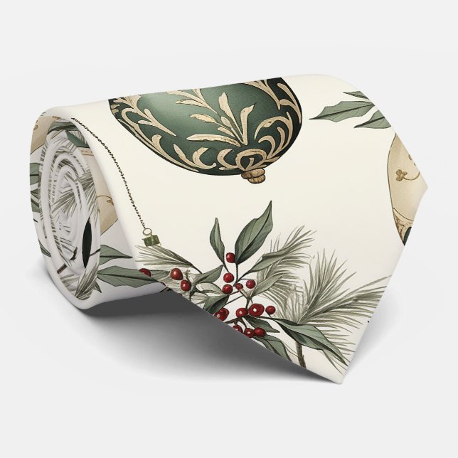 Sage Grönt och Guld julprydnad Slips (Rullad)