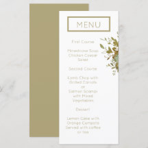 Sage Grönt och Guld Modern Minimalist Bröllop Menu