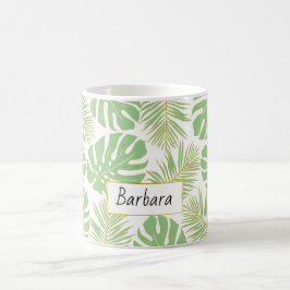 Sage grönt och guld tropiska löv och namn kaffemugg