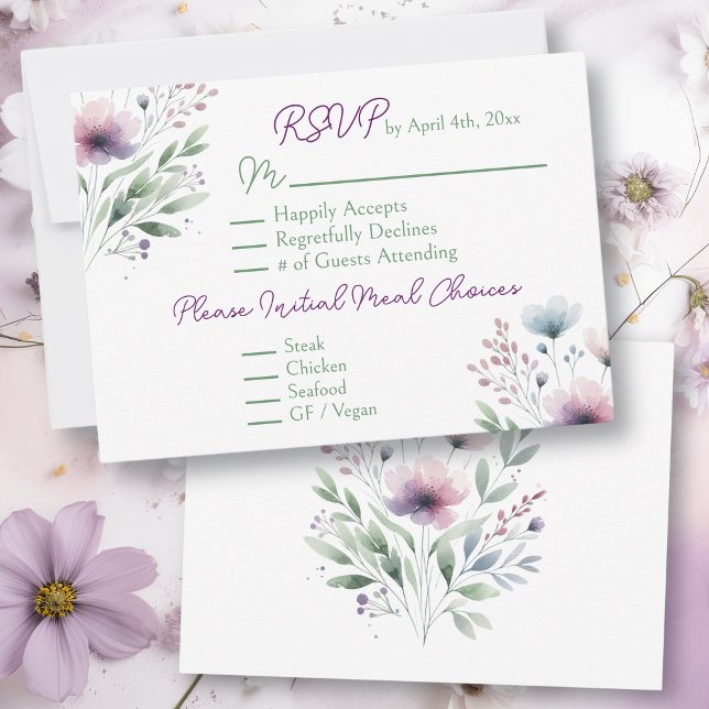 Sage Grönt och Plum Lila Botaniska Bröllop OSA Kort (Skapare uppladdad)