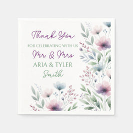Sage Grönt och Plum Lila Botaniska Bröllop Pappersservett