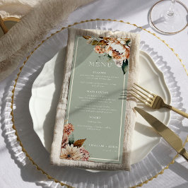 Sage Grönt och Ro Guld Elegant Flowers Bröllop Meny