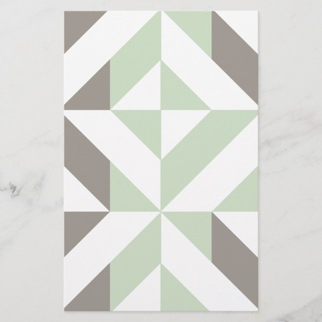 Sage Grönt och Silver Geometric ZigZag Brevpapper (Framsida)